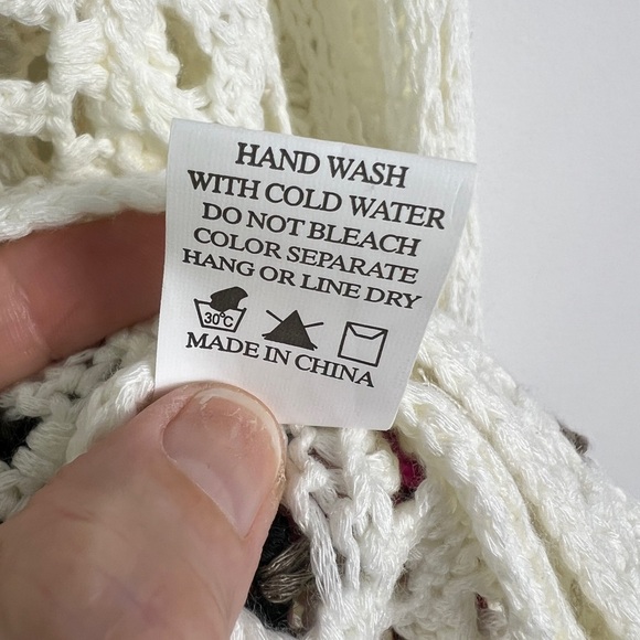 Debut Large Cream Crochet Knit Colorful Patchwork Open Sweater Bohemian Prairie - Picture 10 of 10